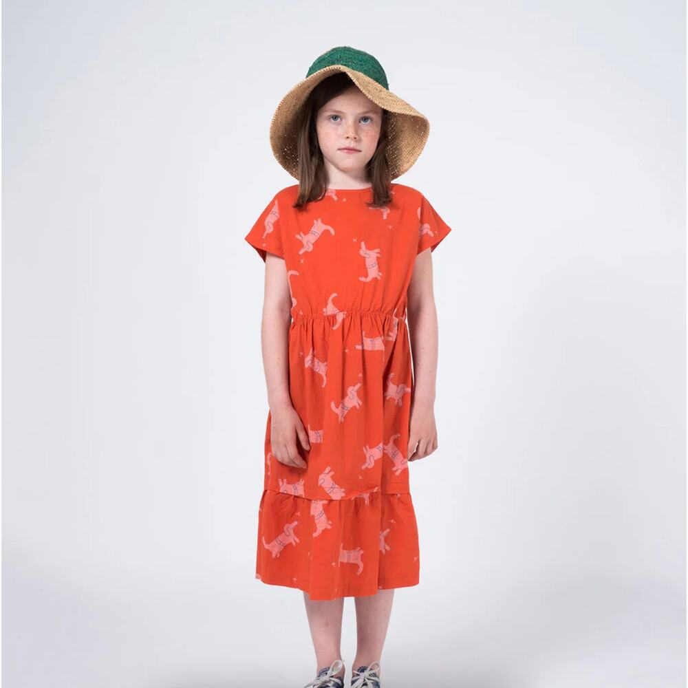 Bobo Choses Dogs Princess Dress lightweight cotton orange sun dress size 4-5y